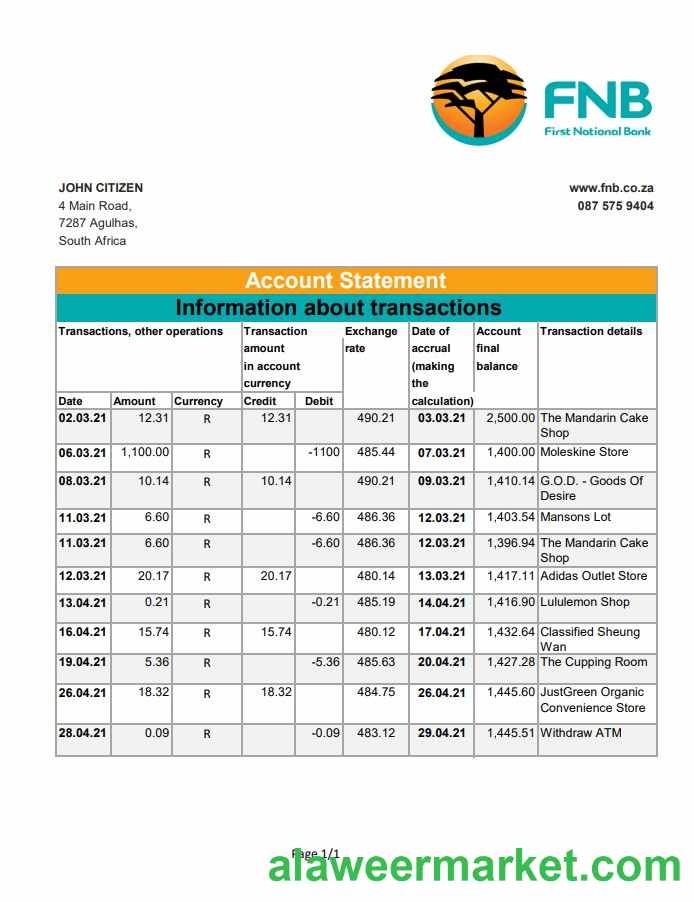 South Africa FNB excel pdf